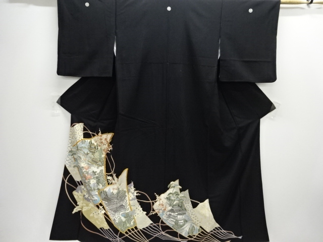 扇に寺塔風景模様留袖(比翼付き)